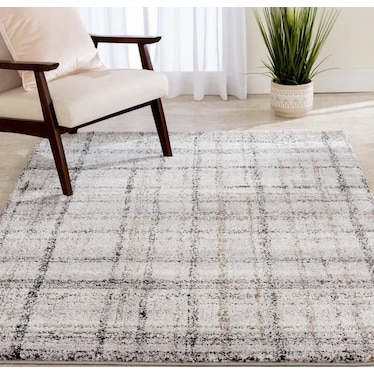 Structures Grey Plaid Torrent Area Rug 5'W x 7'6"L