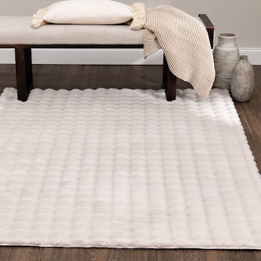 Bebel Ivory Faux Fur/Memory Foam Area Rug 7'6"W x 9'6"L