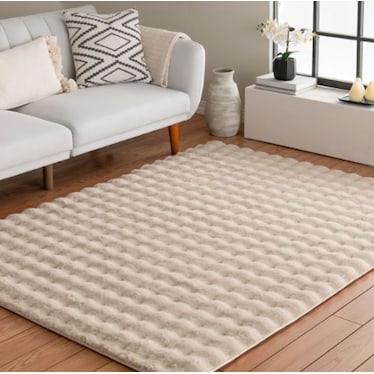 BUbble Ivory Faux Fur/Memory Foam Area Rug 7'6"W x 9'6"L