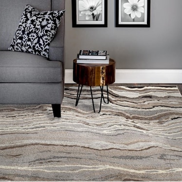 Structures Grey/Tan Wave Torrent Area Rug 5'W x 7'6"L