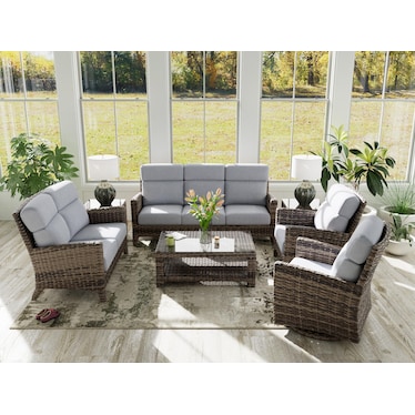 Grand Stafford Loveseat in Husk with Canvas Granite Cushion