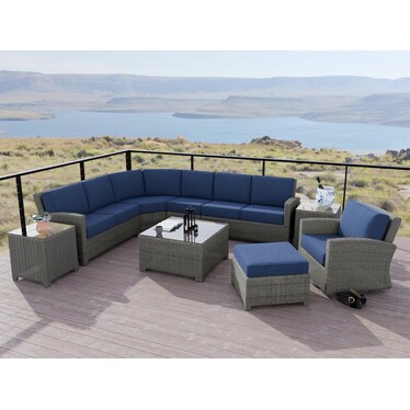 Bainbridge 4-Pc Sectional in Willow Thick with Spectrum Indigo Cushion