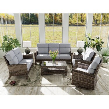 Grand Stafford Swivel Glider in Husk with Canvas Granite Cushion