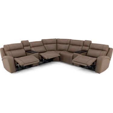 Maverick 7-Pc Leather Fully Loaded Reclining Modular With Drop Down Table And Massage