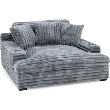 Cuddle Up Oversized Chaise With Cupholders in Pewter