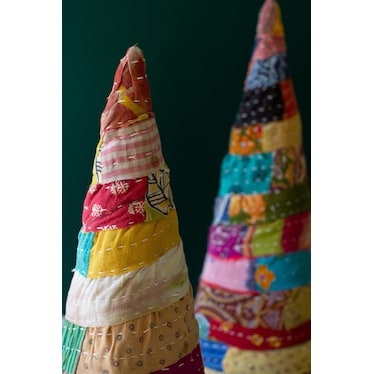 Set of 2 Large Patchwork Christmas Trees 12"W x 24"H