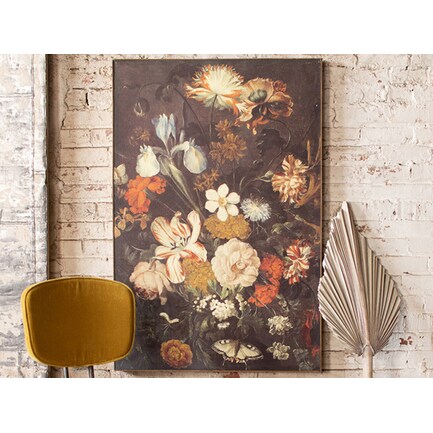 Black, Cream, Orange, and Gold Floral Canvas Print 32"W x 47.5"H