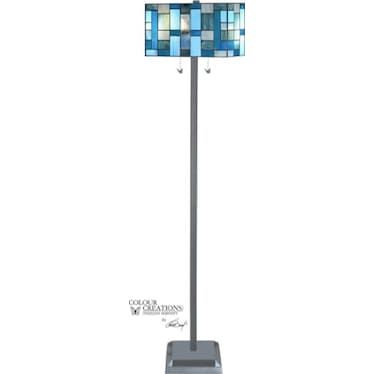 Blue Tiffany-Style Floor Lamp 64"H