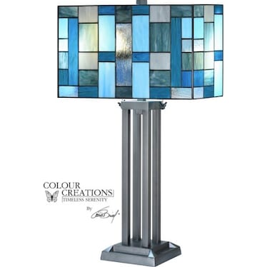 Blue Tiffany-Style Glass Table Lamp 18"W x 28.75"H