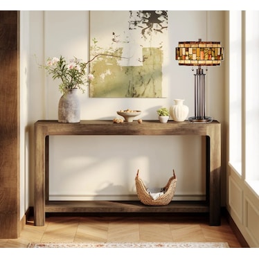 Brown Tones Drum Shade Tiffany-Style Glass Table Lamp 29.5"H