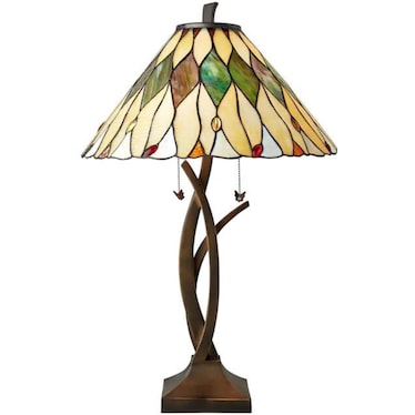 Palm Leaf Tiffany-Style Glass Table Lamp 31"H