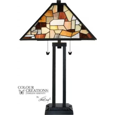Black and Brown Tiffany-Style Glass Table Lamp 17"W x 28"H