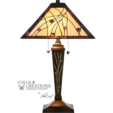 Ivory and Amber Tiffany-Style Glass Table Lamp 29"H