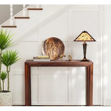 Ivory and Amber Tiffany-Style Glass Table Lamp 29"H