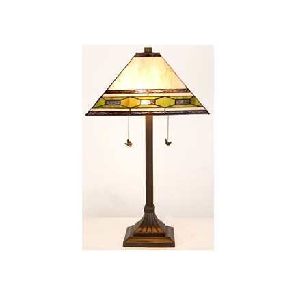 Lance Cream and Green Tiffany-Style Glass Table Lamp 26"H