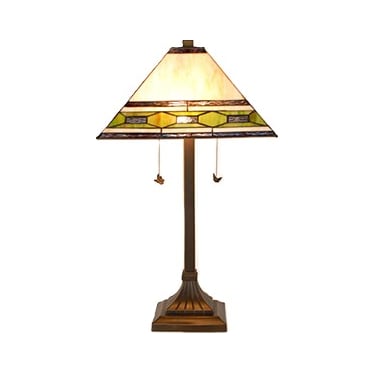 Lance Cream and Green Tiffany-Style Glass Table Lamp 26"H