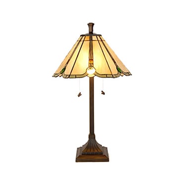 Simon Green and Amber Tiffany-Style Glass Table Lamp 26"H