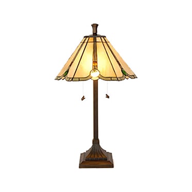 Simon Green and Amber Tiffany-Style Glass Table Lamp 26"H