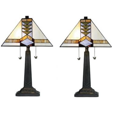 Pair of Logan Mission Tiffany-Style Glass Table Lamps 24"H