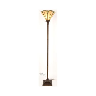 Simon Green and Amber Tiffany-Style Glass Torchiere 71"H