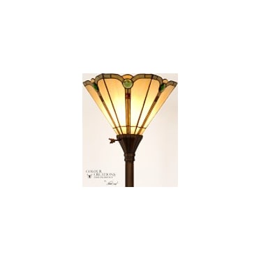 Simon Green and Amber Tiffany-Style Glass Torchiere 71"H