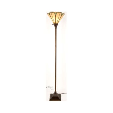 Simon Green and Amber Tiffany-Style Glass Torchiere 71"H