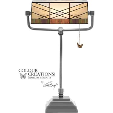 Grey and Cream Tiffany-Style Glass Desk Lamp 18.5"H