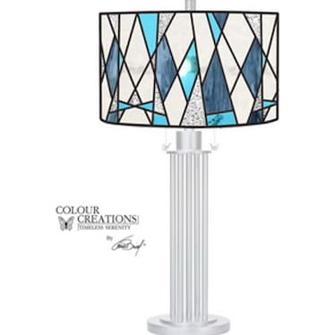 Blue Geometric Tiffany-Style Glass Table Lamp 18"W x 28.75"H