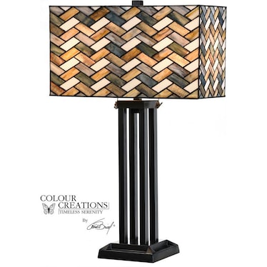 Grey Weave Rectangle Shade Tiffany-Style Glass Table Lamp 28"H