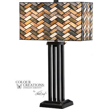 Grey Weave Rectangle Shade Tiffany-Style Glass Table Lamp 28.75"H