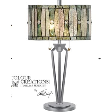 Palm Bay Grey Drum Tiffany-Style Glass Table Lamp 29.75"H