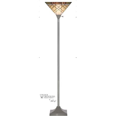 Grey and Cream Tiffany-Style Glass Torchiere 71"H