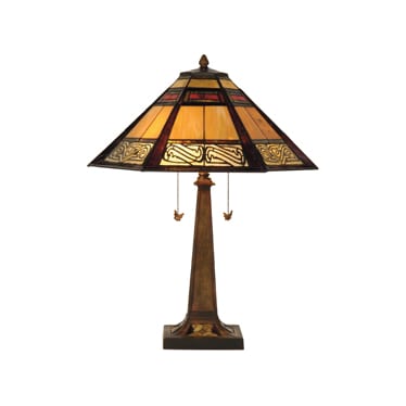 Addie Cream and Red Tiffany-Style Glass Table Lamp 24.5"H