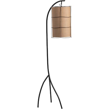 Bronze Metal Hanging Burlap Shade Floor Lamp 65"H