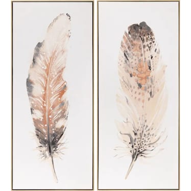 Set of 2 Black and Natural Feathers Framed Canvas Art 24"W x 54"H