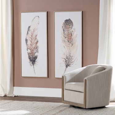 Set of 2 Black and Natural Feathers Framed Canvas Art 24"W x 54"H