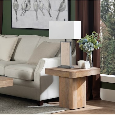 Travertine and Bronze Table Lamp 27.5"H