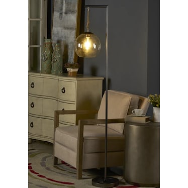 Gunmetal and Rope Glass Shade Floor Lamp 66"H