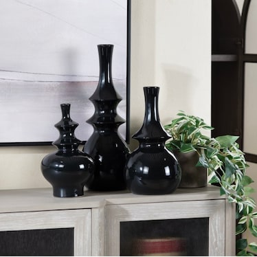 Set of 3 Black Ceramic Vases 12/14.5/20"H