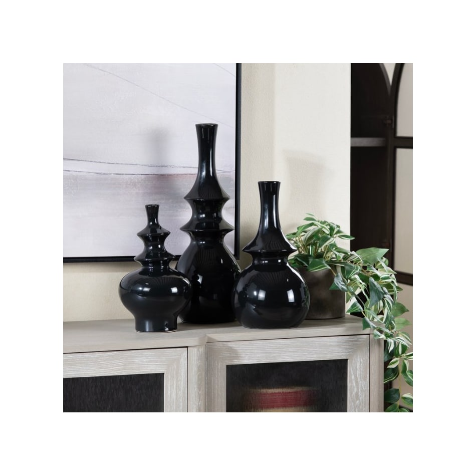 cres black jar vase bowl plate set  