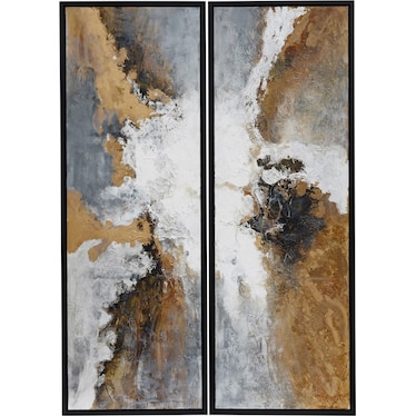 Set of 2 Gold, Silver, and Black Abstract Art 21.5"W x 61.5"H
