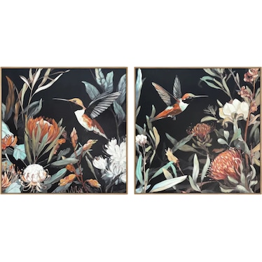 Set of 2 Floral Black and Multi-Colored Framed Wall Decor 24"W x 24"H