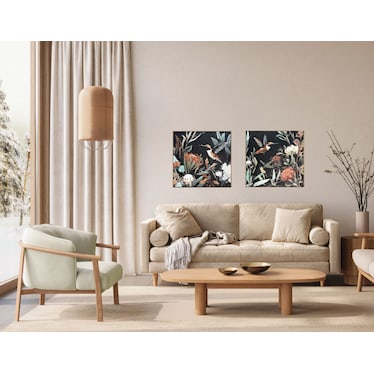Set of 2 Floral Black and Multi-Colored Framed Wall Decor 24"W x 24"H