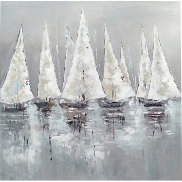 Calm Sails Blue and Grey Hand Painted Canvas 40"W x 40"H