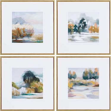Set of 4 Landscapes Handfinished Framed Canvas 20"W x 20"H