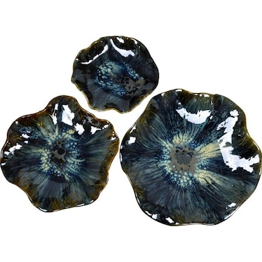 Set of 3 Blue Ceramic Wall Decor 11/15/17.5"Dia