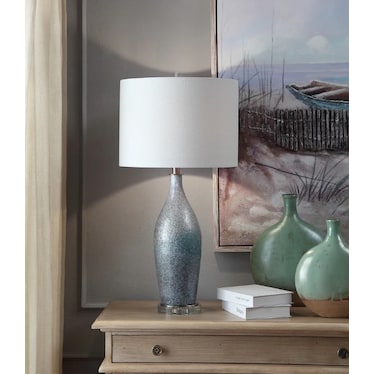Silver and Blue Glass Table Lamp 32.5"H
