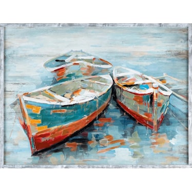 Colorful Boats Hand Painted Wood Wall Decor 48"W x 36"H