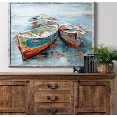 Colorful Boats Hand Painted Wood Wall Decor 48"W x 36"H