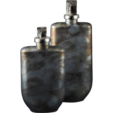 Set of 2 Bronze Glass Bottles 12/15.5"H